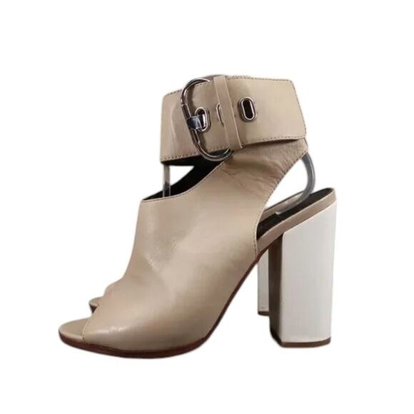 Aldo Shoes Womens 7.5 Pumps Ankle Wrap Buckle Bootie Peep Toe Leather Block Heel - Picture 3 of 16